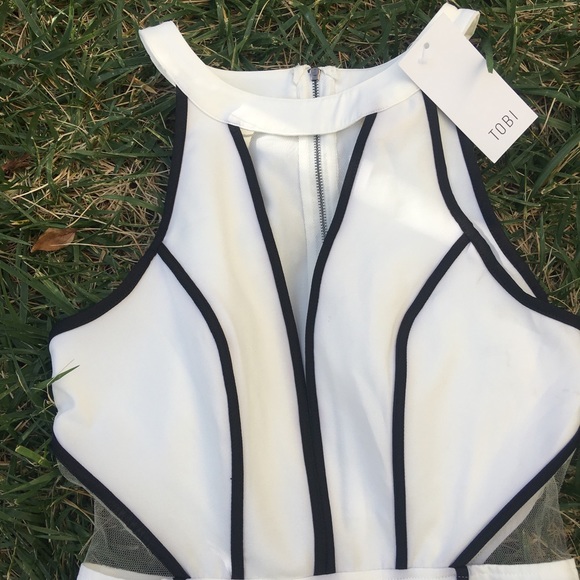 New Black & White Tobi stretch Midi Dress W/Mesh - Picture 4 of 8